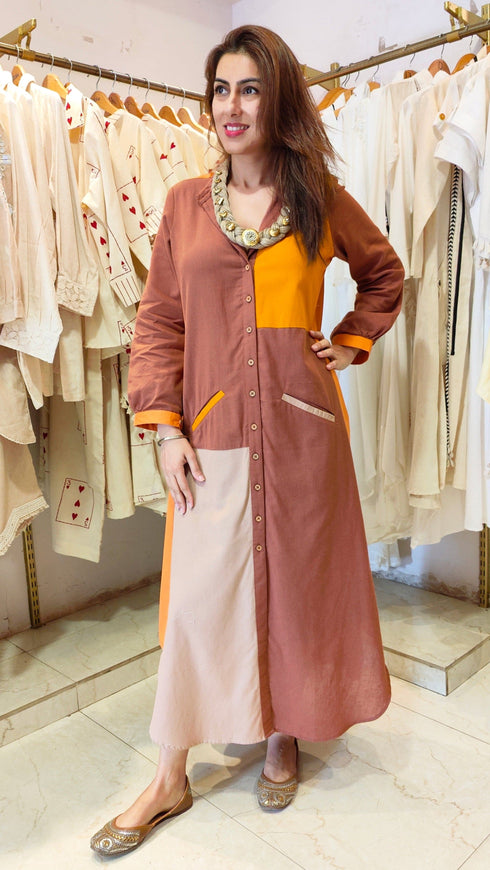 Patchwork Brown Shirt Dress-gown